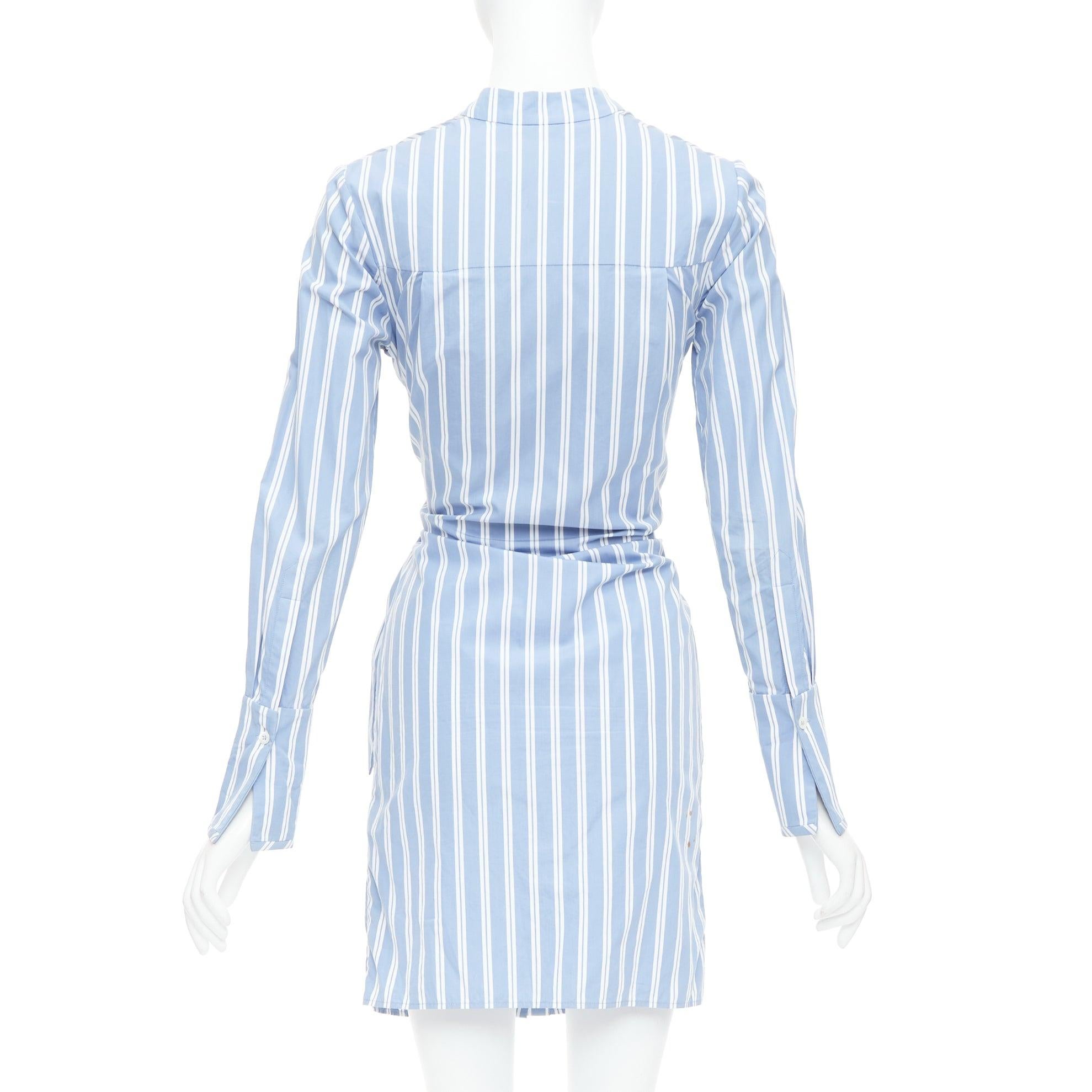 Women's VVB VICTORIA BECKHAM blue white cotton striped tie shirt dress UK4 XXS For Sale