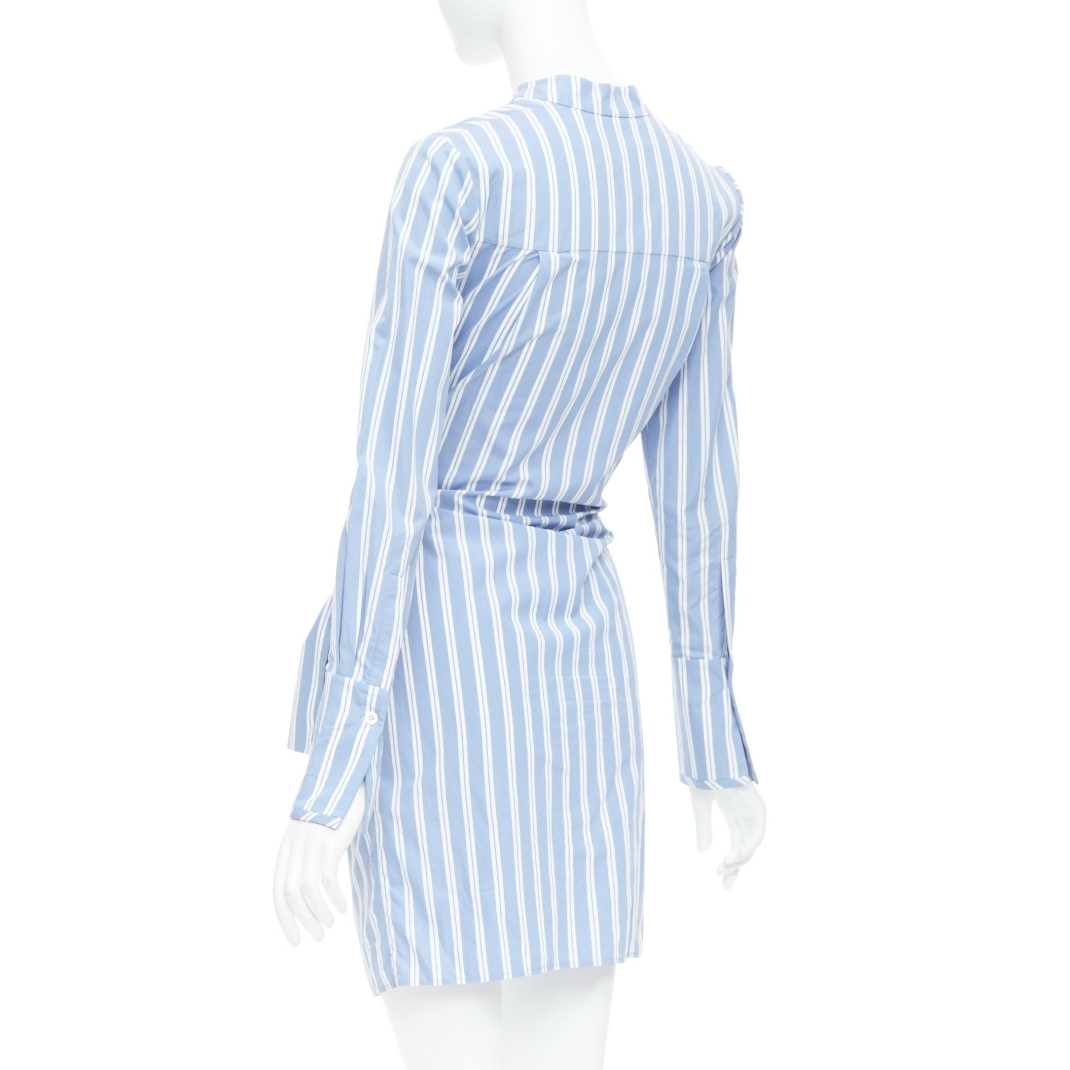 VVB VICTORIA BECKHAM blue white cotton striped tie shirt dress UK4 XXS For Sale 1