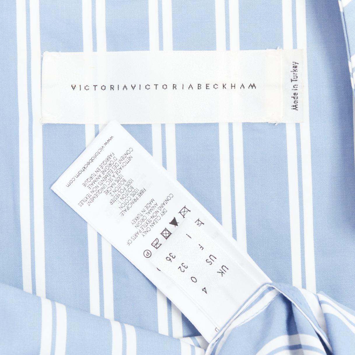 VVB VICTORIA BECKHAM blue white cotton striped tie shirt dress UK4 XXS For Sale 3