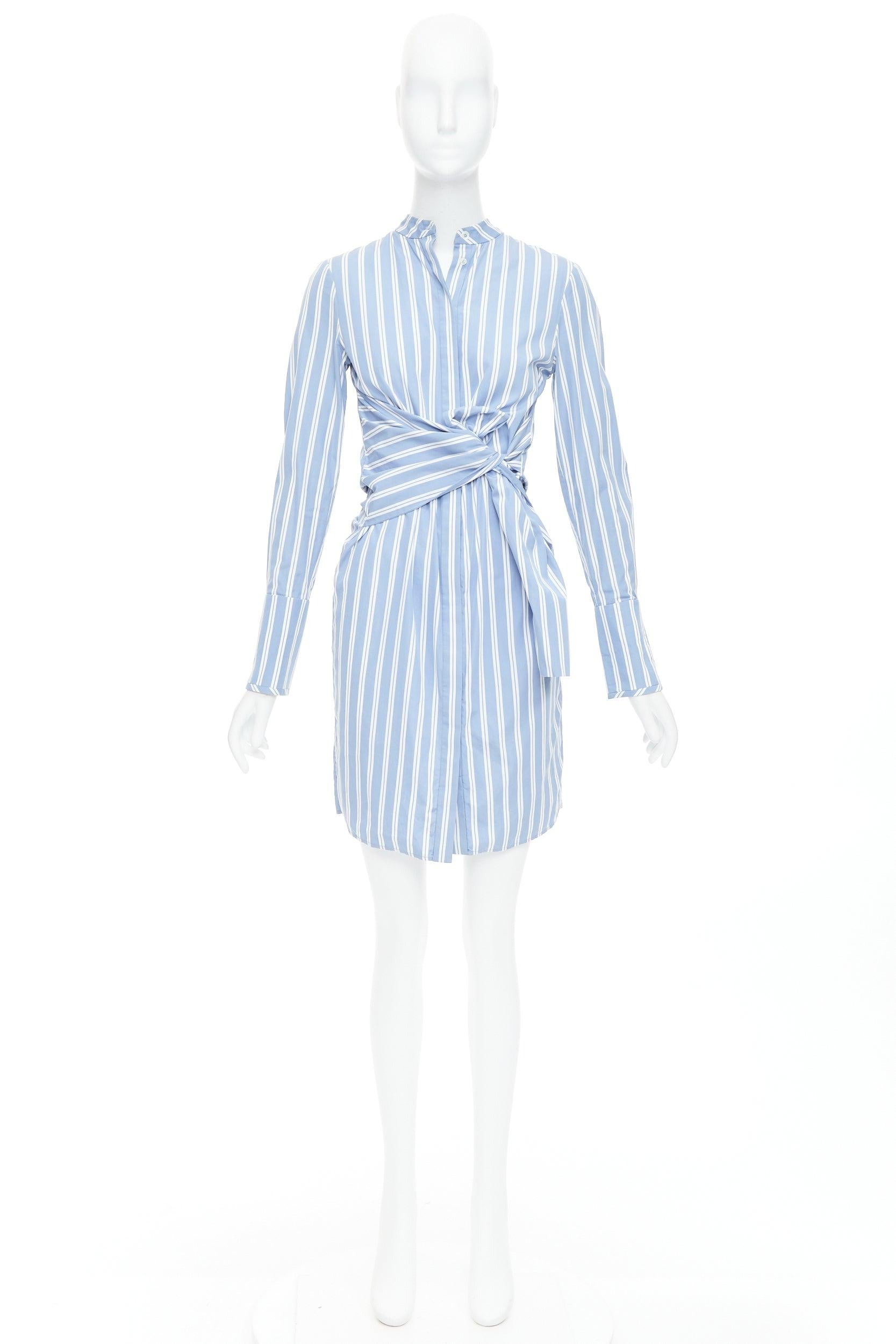 VVB VICTORIA BECKHAM blue white cotton striped tie shirt dress UK4 XXS For Sale 4