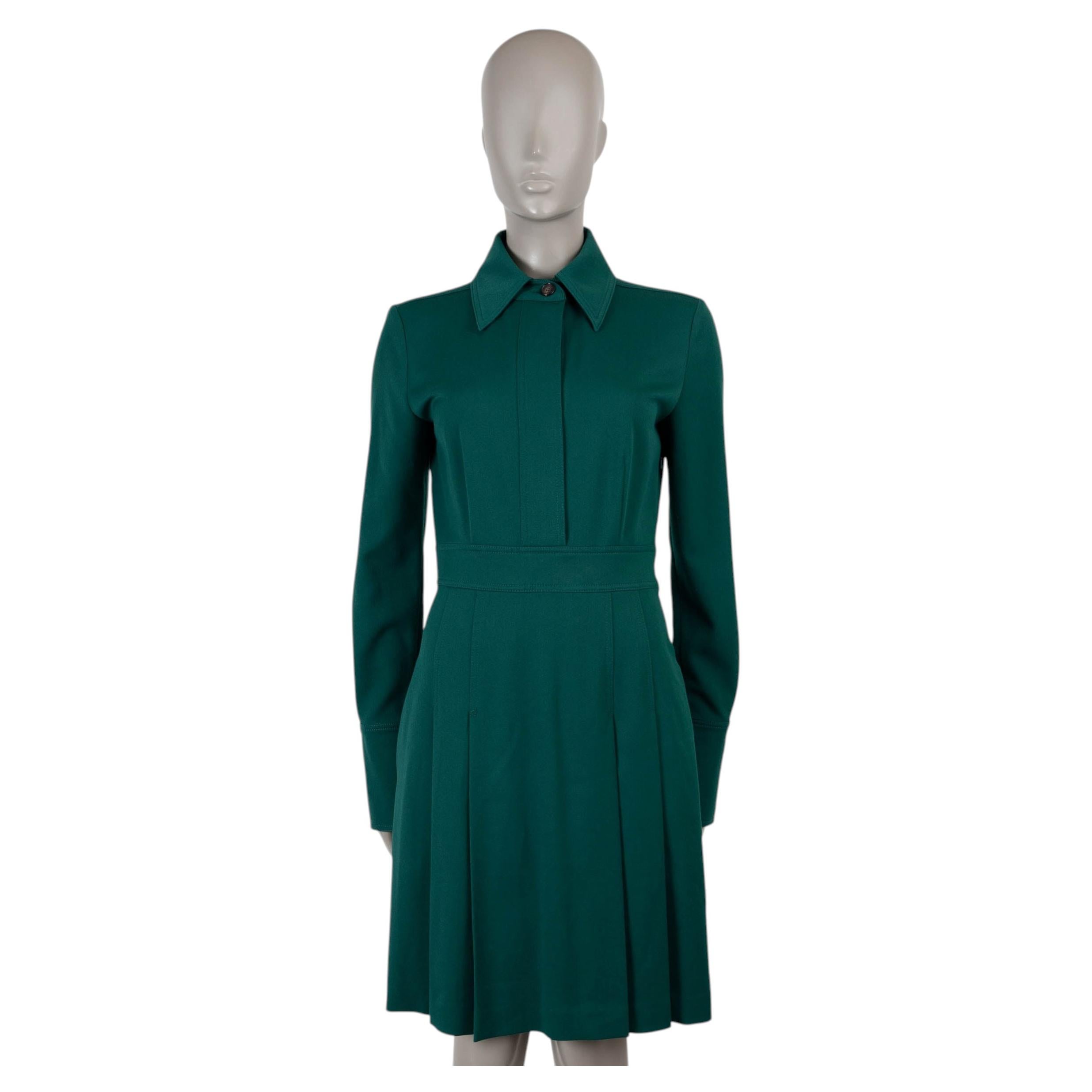 VVB VICTORIA BECKHAM, vestido tipo camisa plisado de viscosa verde esmeralda, talla 8 del Reino Unido (XS)