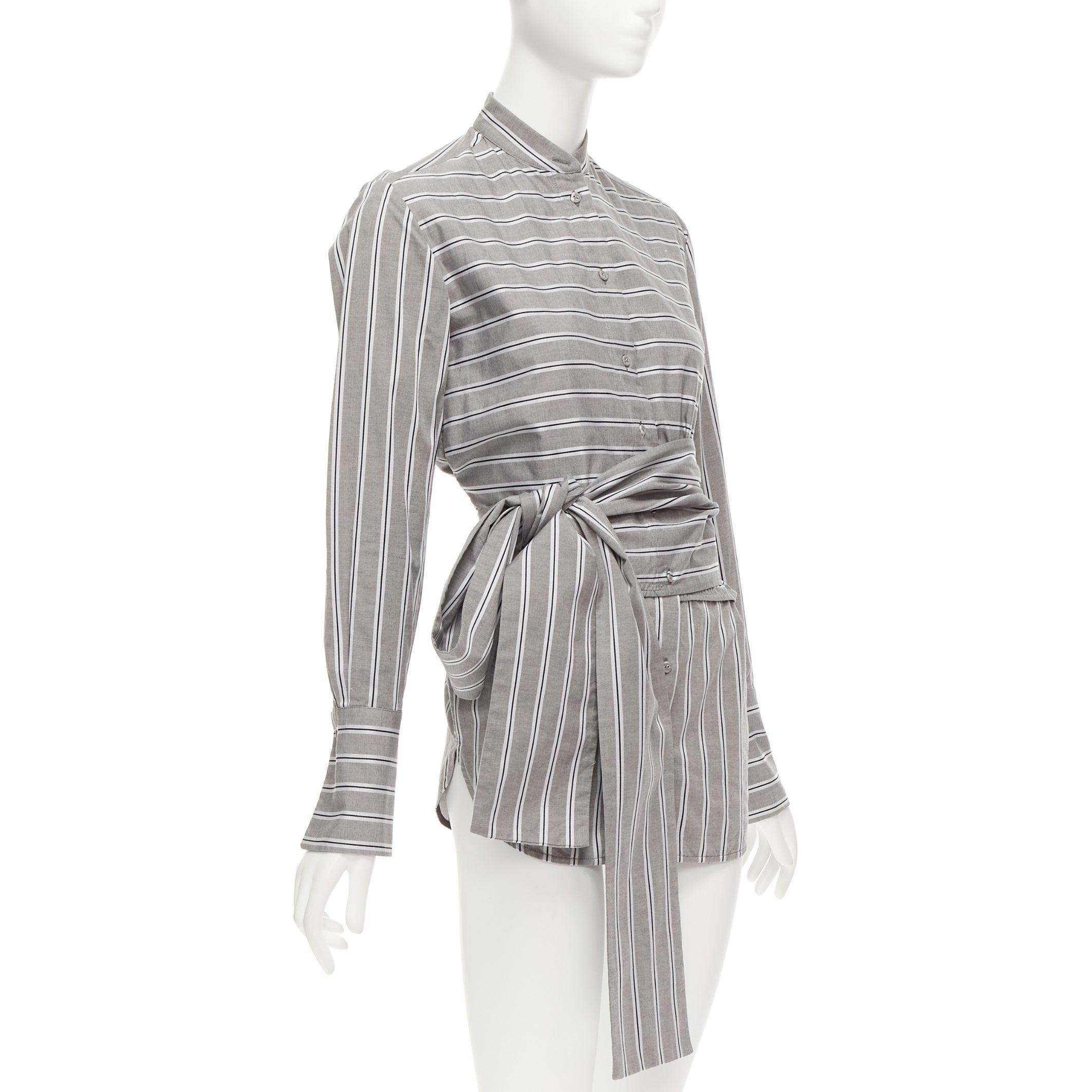 Gray VVB VICTORIA BECKHAM grey striped cotton oversized sash belt tunic shirt UK6 XS For Sale