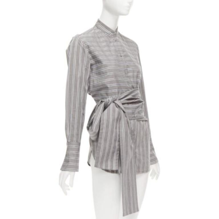Gray VVB VICTORIA BECKHAM grey striped cotton oversized sash belt tunic shirt UK6 XS