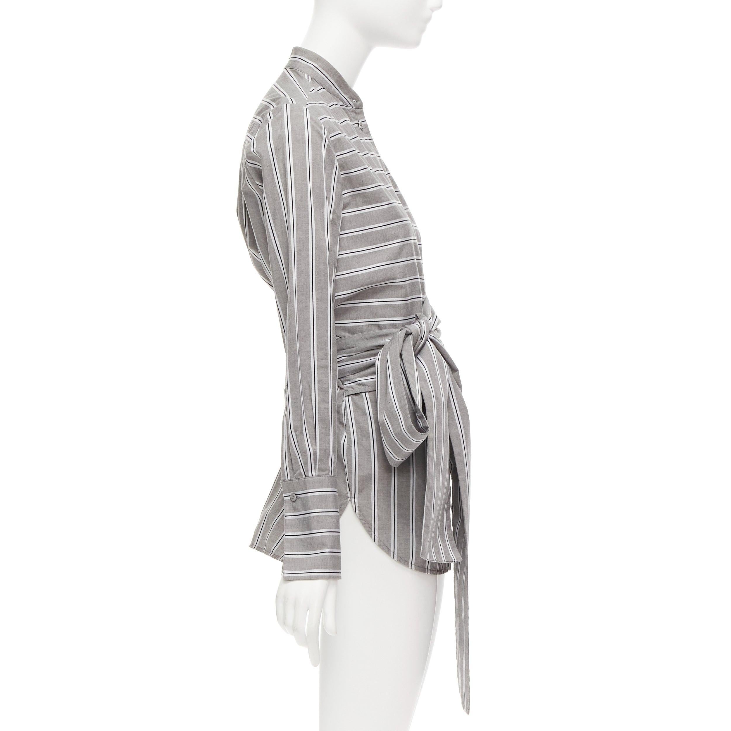 VVB VICTORIA BECKHAM grey striped cotton oversized sash belt tunic shirt UK6 XS In Fair Condition For Sale In Hong Kong, NT
