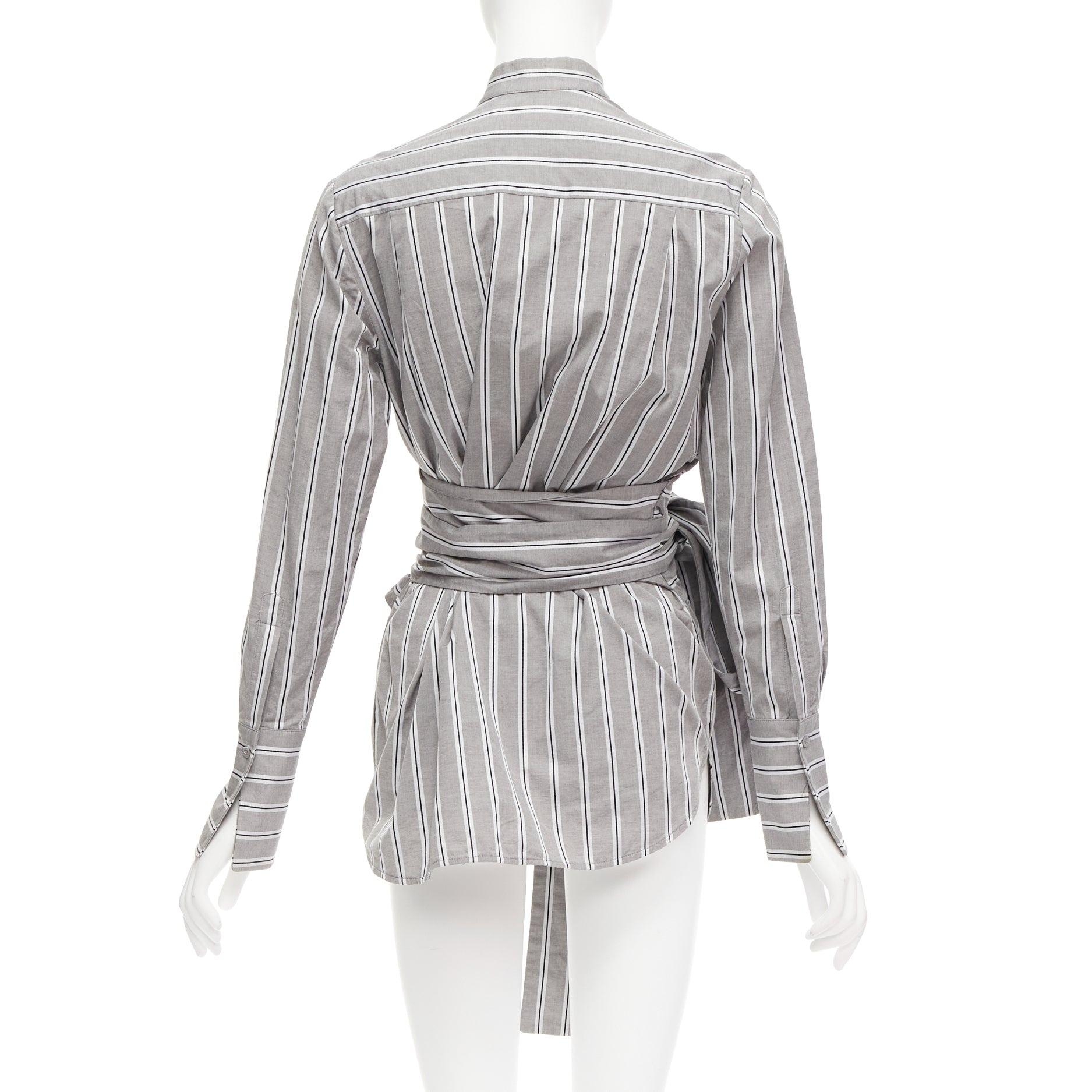 Women's VVB VICTORIA BECKHAM grey striped cotton oversized sash belt tunic shirt UK6 XS For Sale