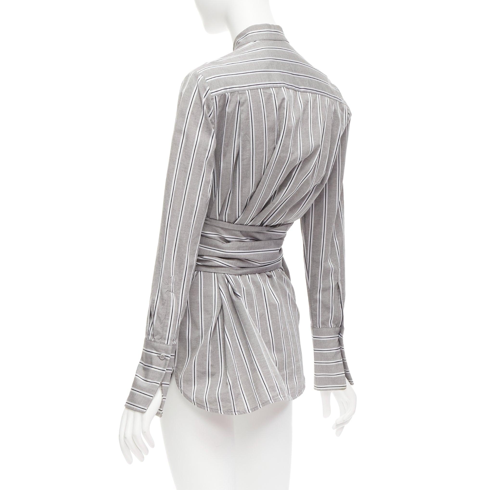 VVB VICTORIA BECKHAM grey striped cotton oversized sash belt tunic shirt UK6 XS For Sale 1