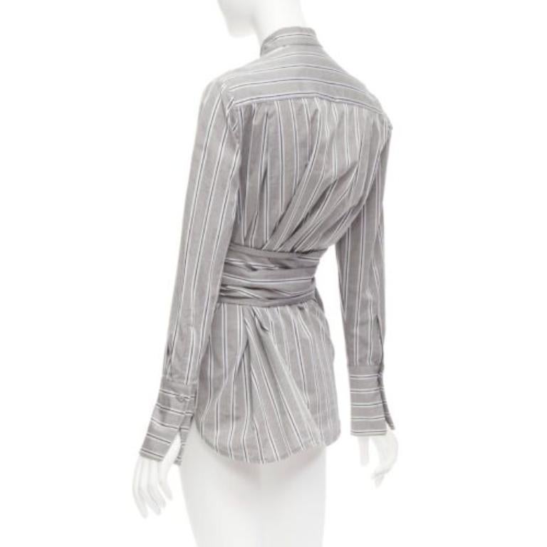 VVB VICTORIA BECKHAM grey striped cotton oversized sash belt tunic shirt UK6 XS 1