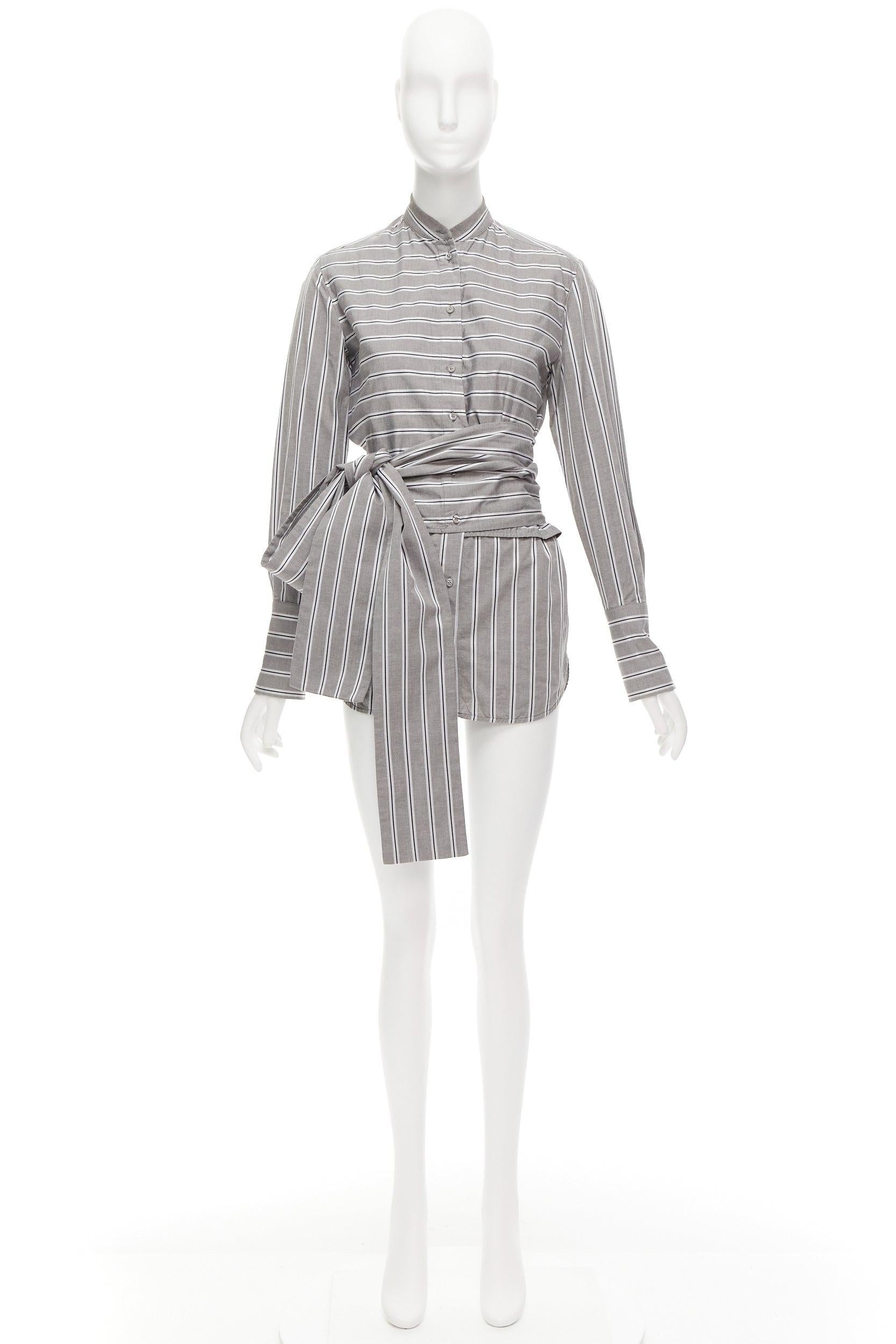 VVB VICTORIA BECKHAM grey striped cotton oversized sash belt tunic shirt UK6 XS For Sale 4