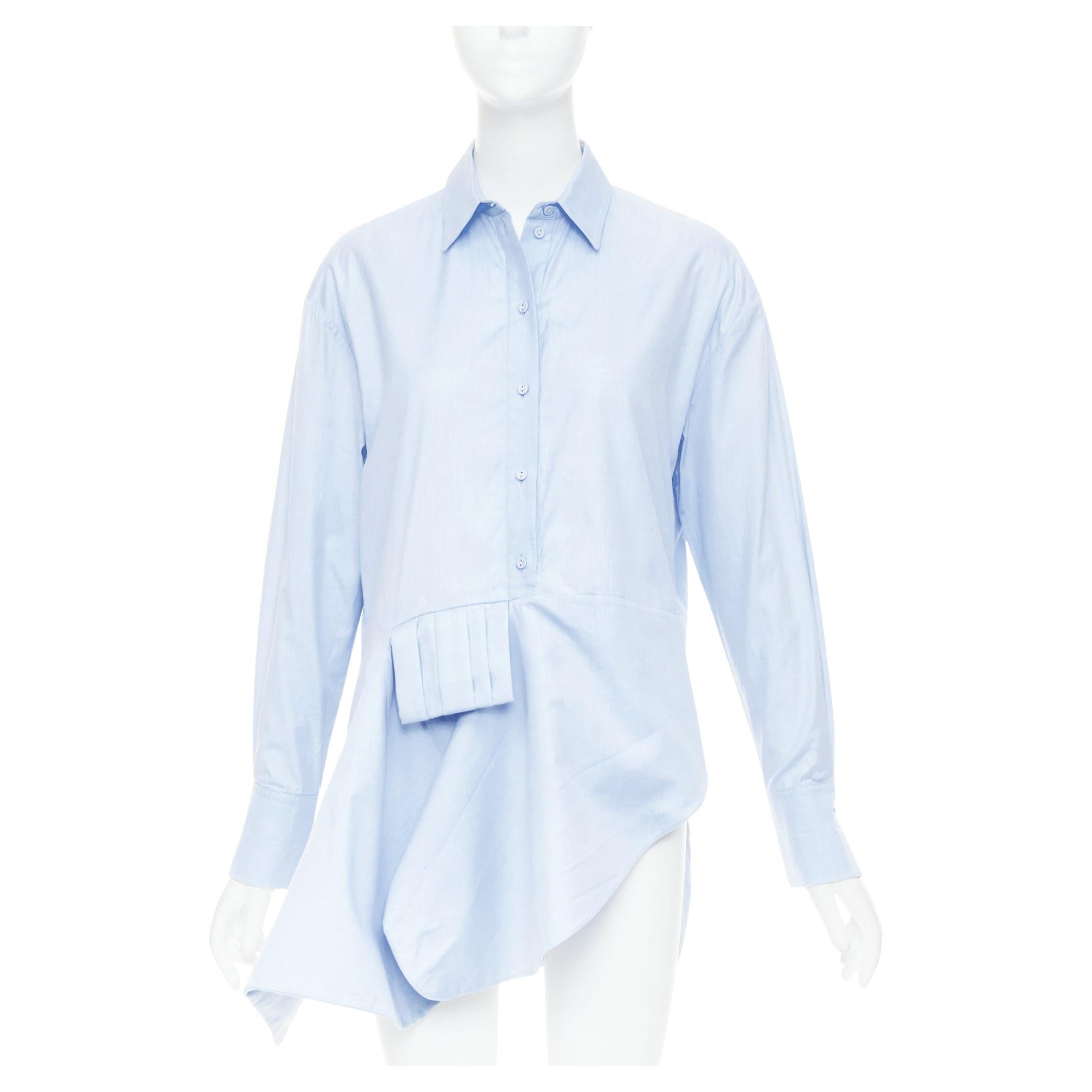 VVB Victoria Beckham camicia in cotone azzurro con orlo asimmetrico e pieghettato UK6 XS in vendita