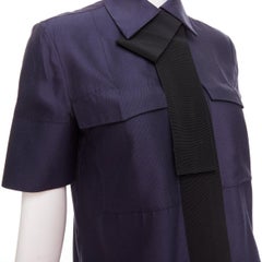VVB VICTORIA BECKHAM navy black trimmed boxy utility shirt UK6 S