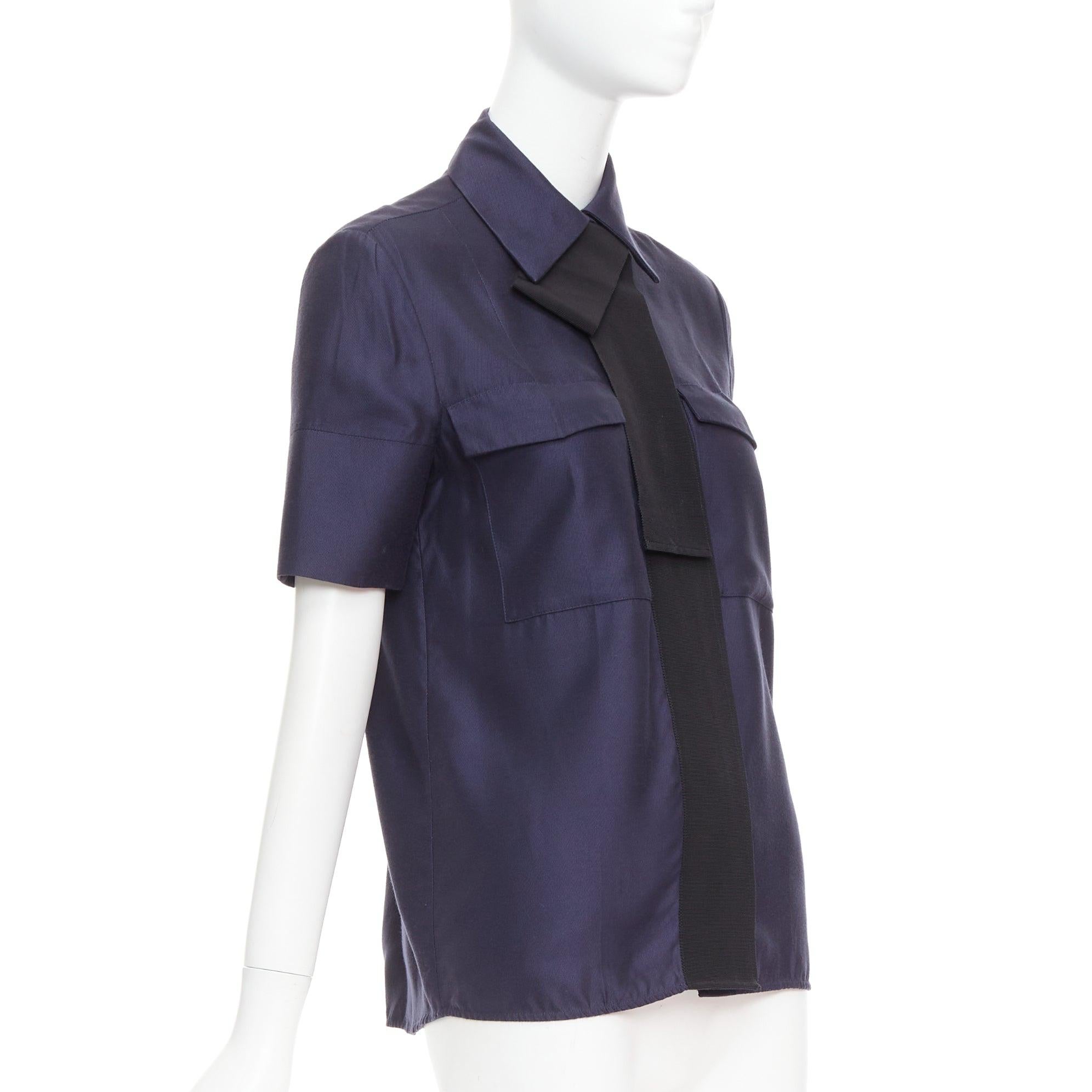 Black VVB VICTORIA BECKHAM navy black trimmed boxy utility shirt UK6 S For Sale