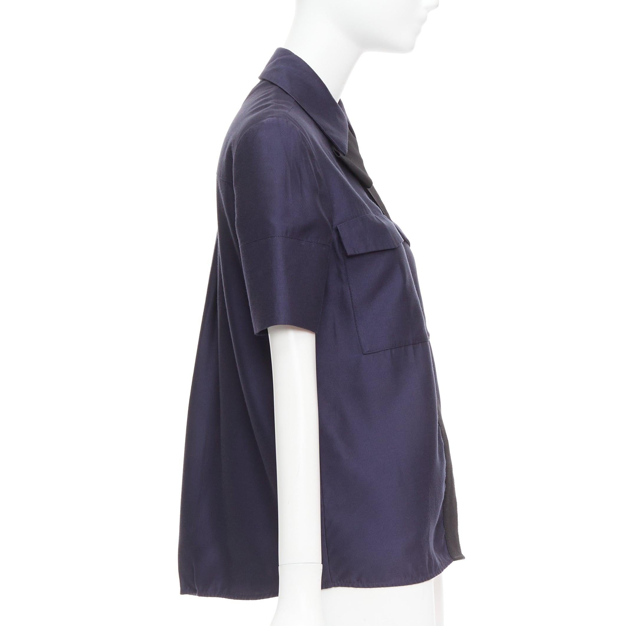 VVB VICTORIA BECKHAM navy black trimmed boxy utility shirt UK6 S In Good Condition For Sale In Hong Kong, NT