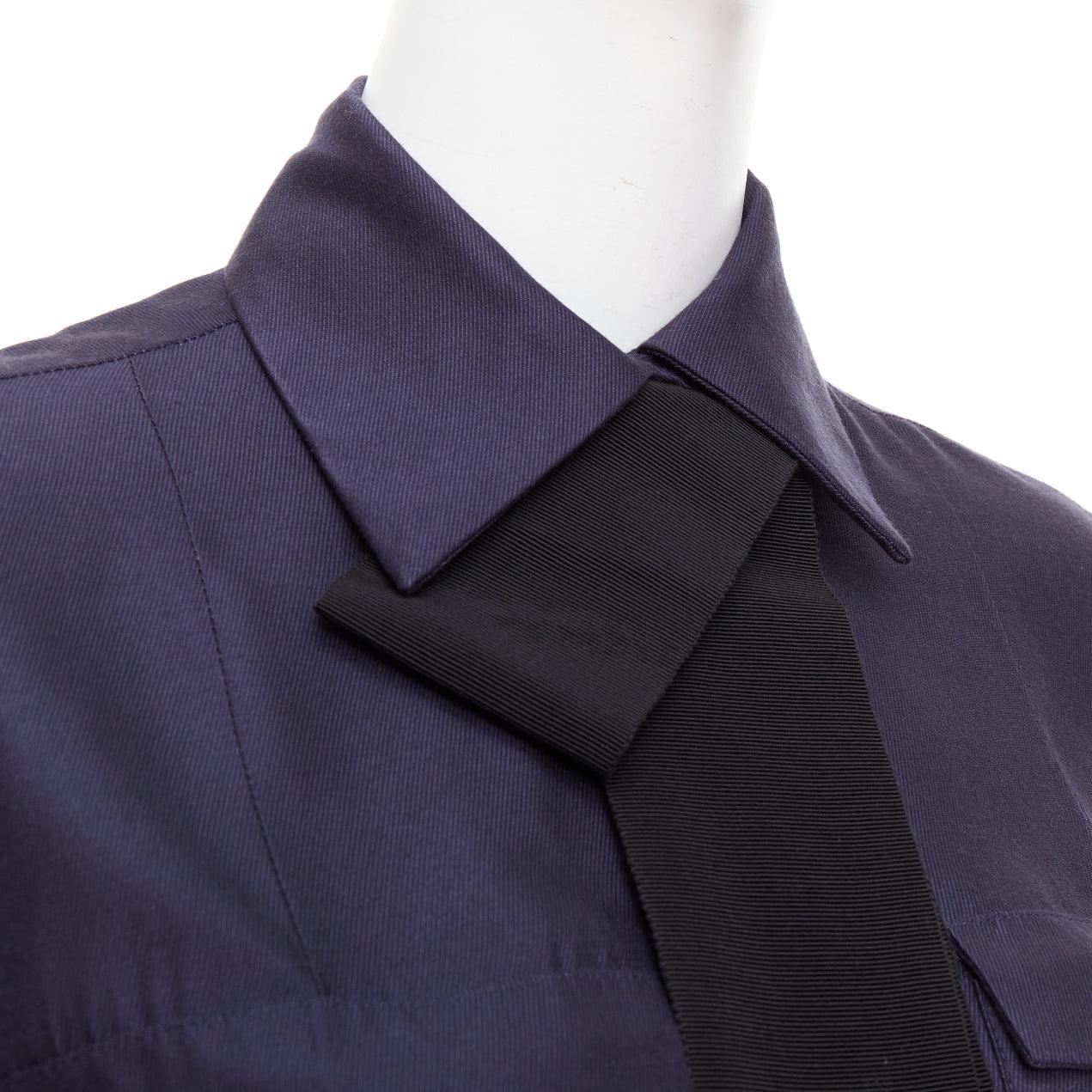 VVB VICTORIA BECKHAM navy black trimmed boxy utility shirt UK6 S For Sale 2