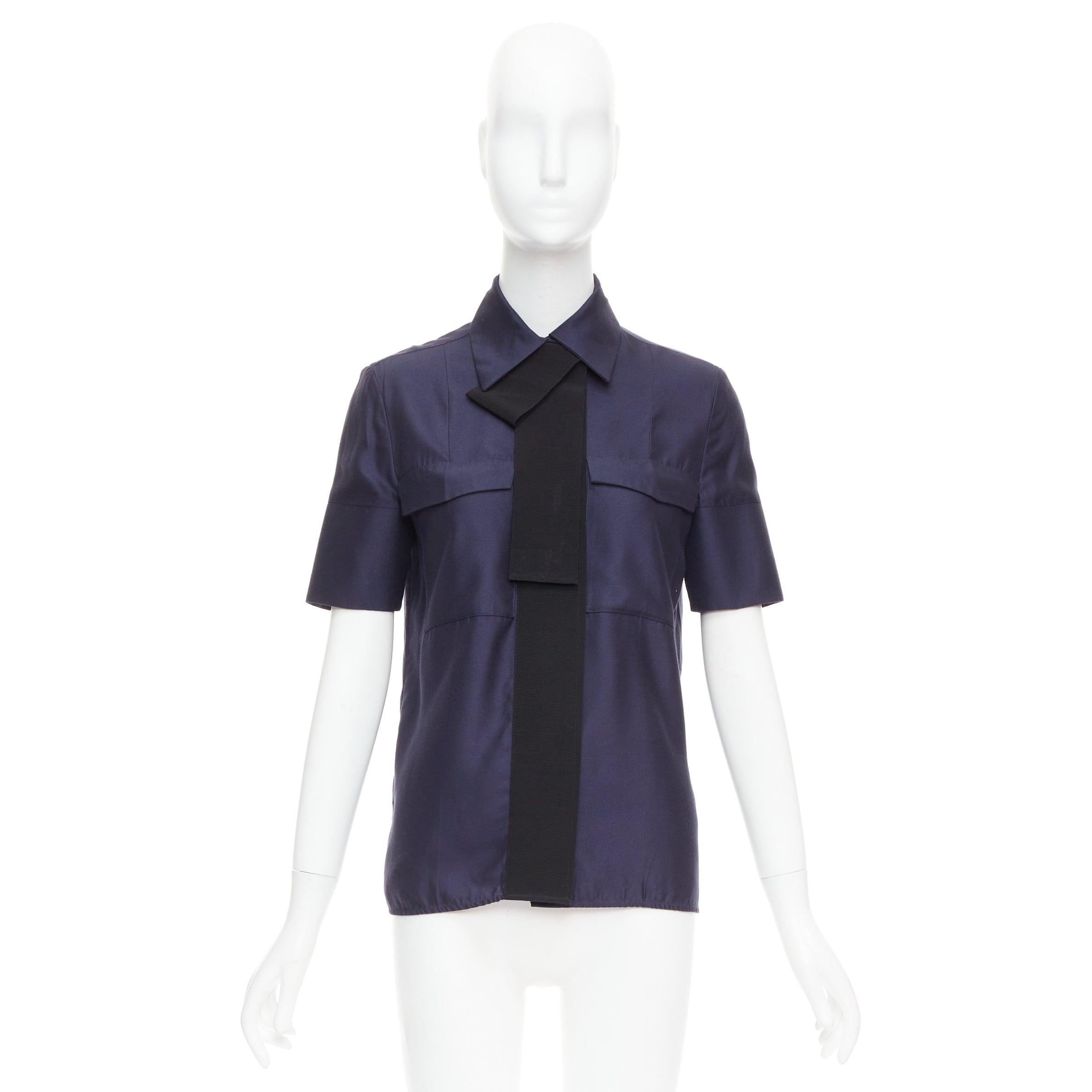 VVB VICTORIA BECKHAM navy black trimmed boxy utility shirt UK6 S For Sale 4
