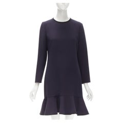 VVB VICTORIA BECKHAM navy polyester flounce skirt hem cocktail dress UK10 S