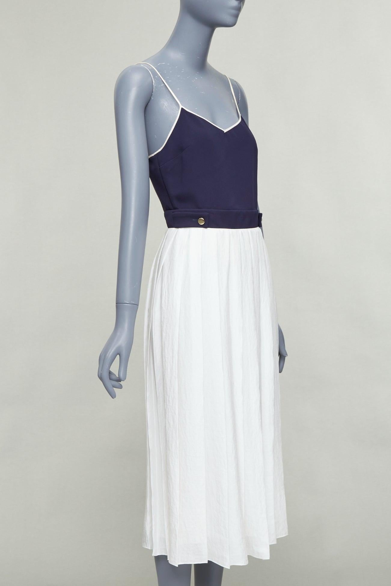 VVB VICTORIA BECKHAM vestido midi de tirantes con pliegues abotonados en blanco marino Gris en venta