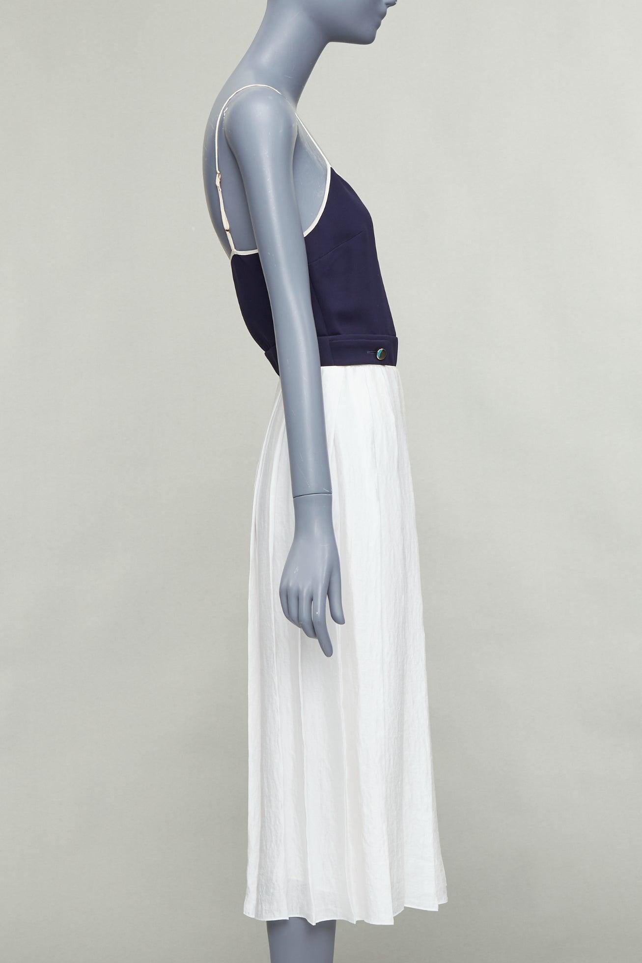 VVB VICTORIA BECKHAM vestido midi de tirantes con pliegues abotonados en blanco marino en Bastante bueno estado para la venta en Hong Kong, NT
