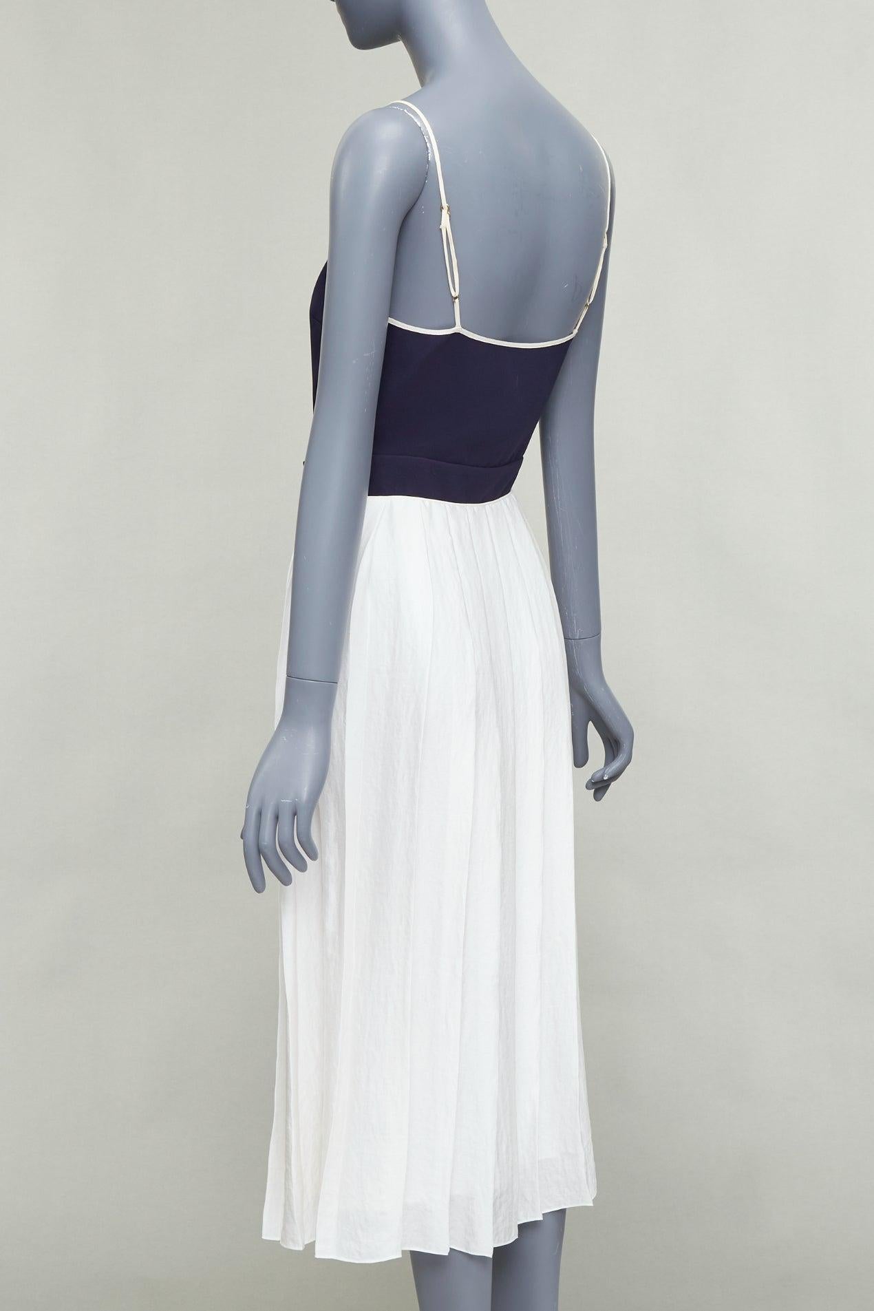 VVB VICTORIA BECKHAM vestido midi de tirantes con pliegues abotonados en blanco marino en venta 1