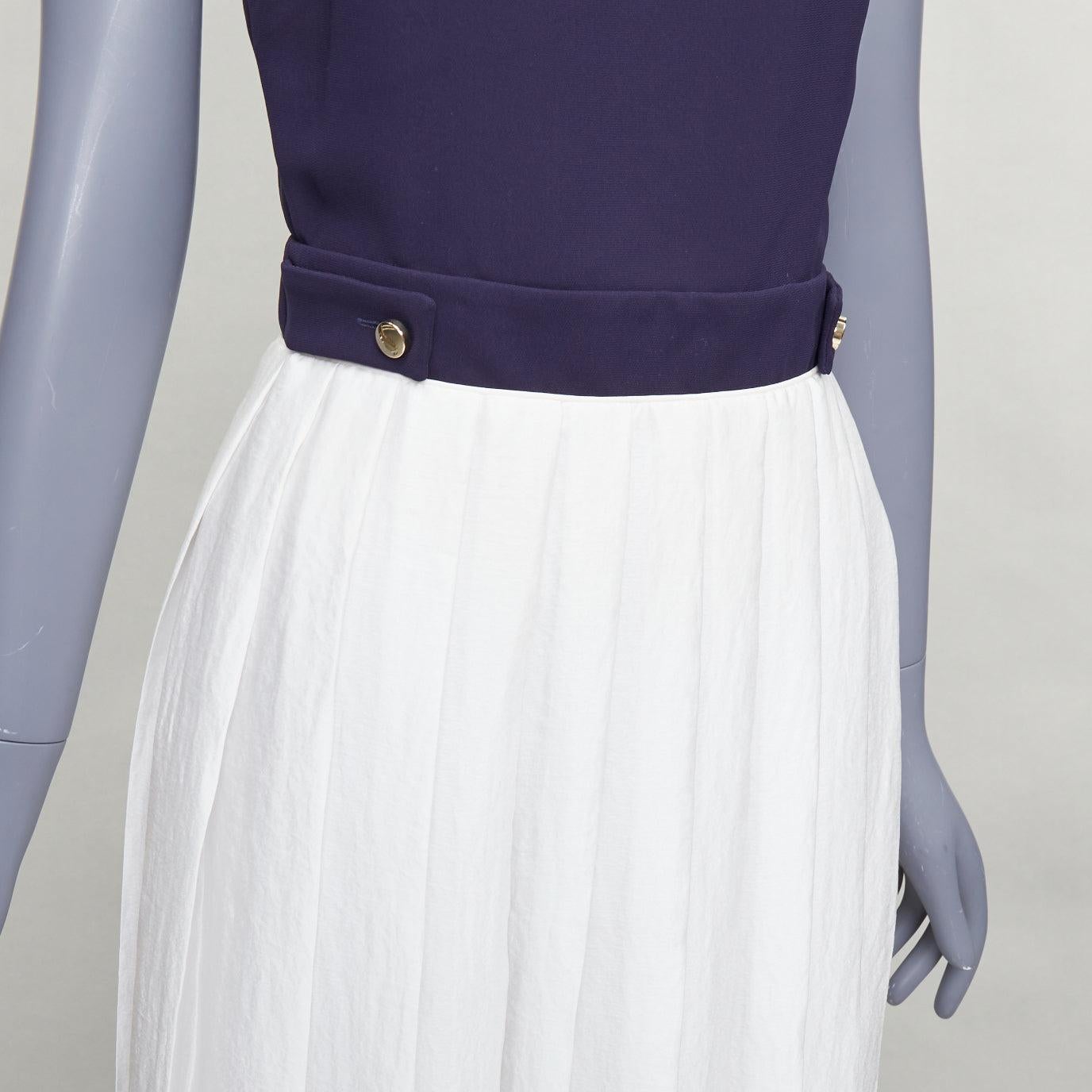 VVB VICTORIA BECKHAM vestido midi de tirantes con pliegues abotonados en blanco marino en venta 2