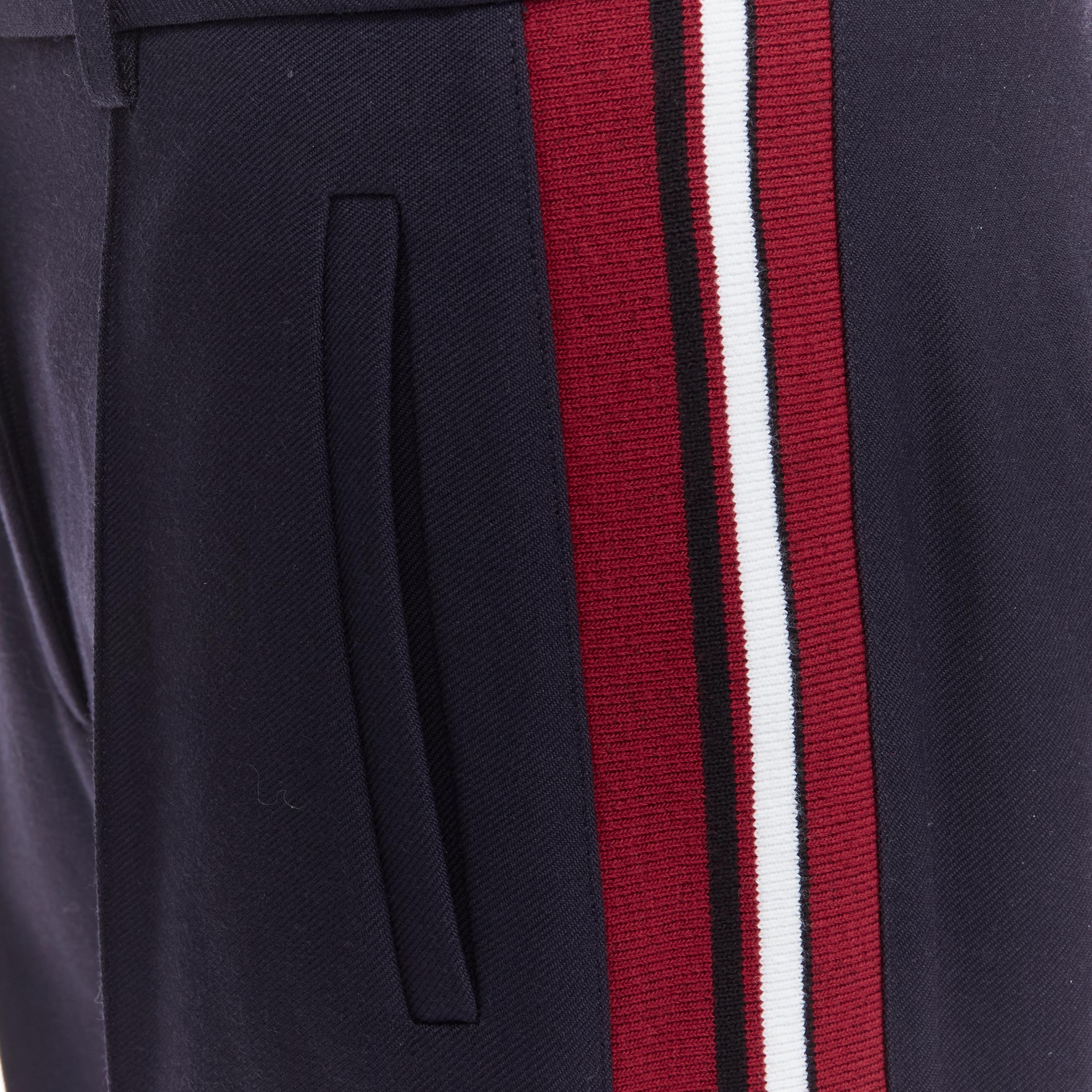 Black VVB VICTORIA BECKHAM navy wool red stripe web trim trouseres UK8 S For Sale
