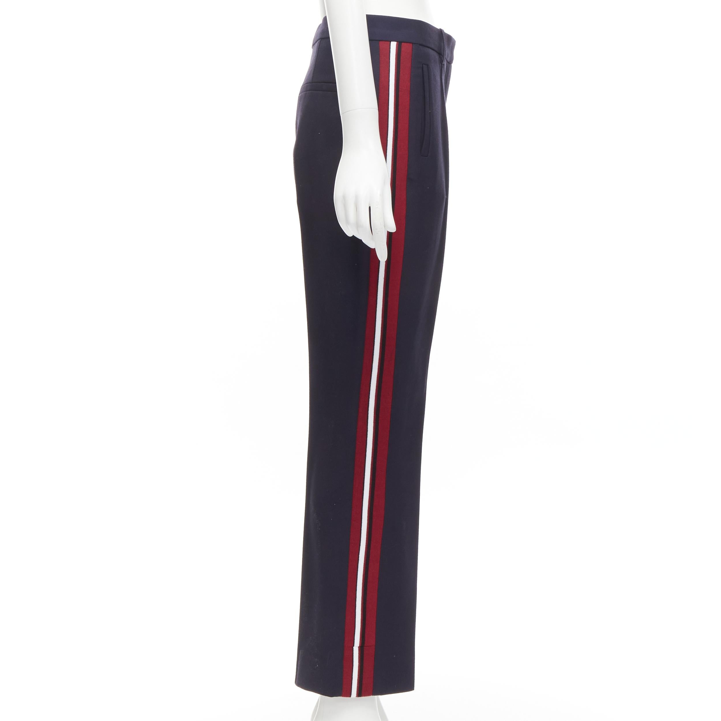 VVB VICTORIA BECKHAM navy wool red stripe web trim trouseres UK8 S In Excellent Condition For Sale In Hong Kong, NT