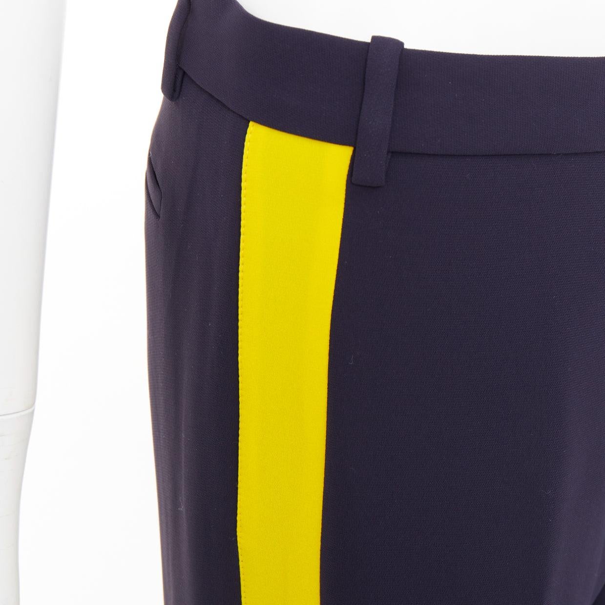 VVB VICTORIA BECKHAM navy yellow silk trimmed high waist wide trousers UK8 S Negro en venta