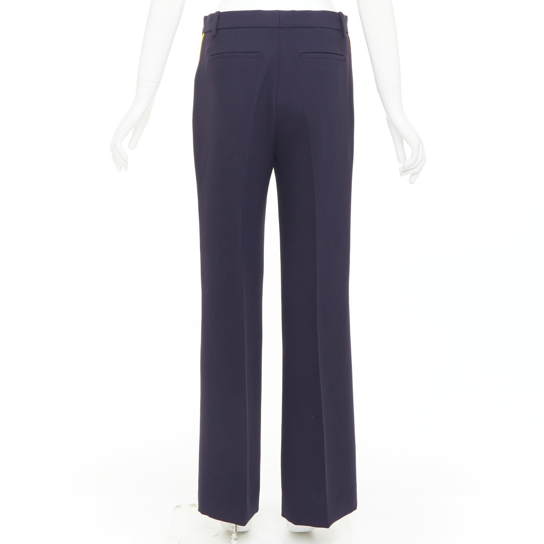 De las mujeres VVB VICTORIA BECKHAM navy yellow silk trimmed high waist wide trousers UK8 S en venta