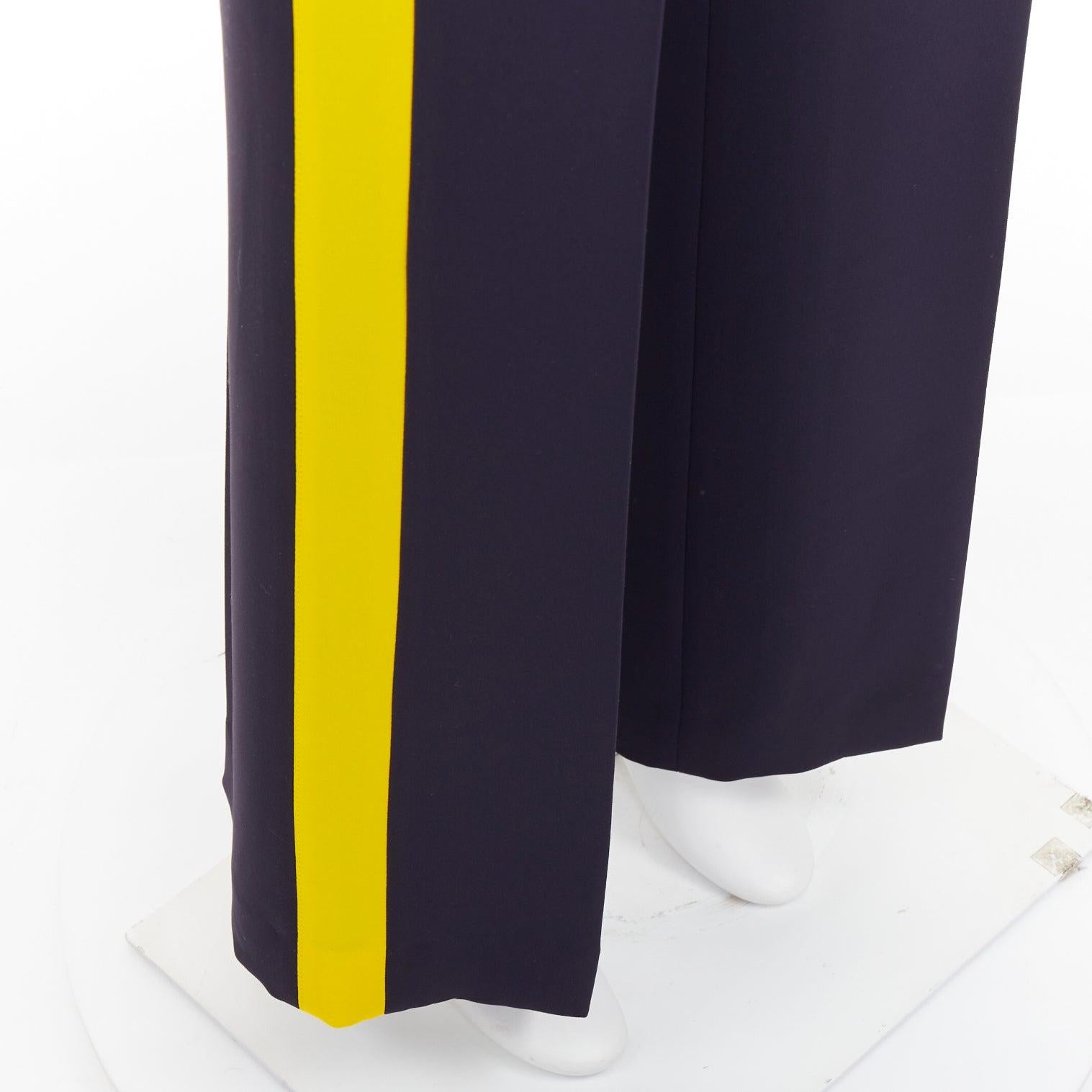 VVB VICTORIA BECKHAM navy yellow silk trimmed high waist wide trousers UK8 S en venta 2