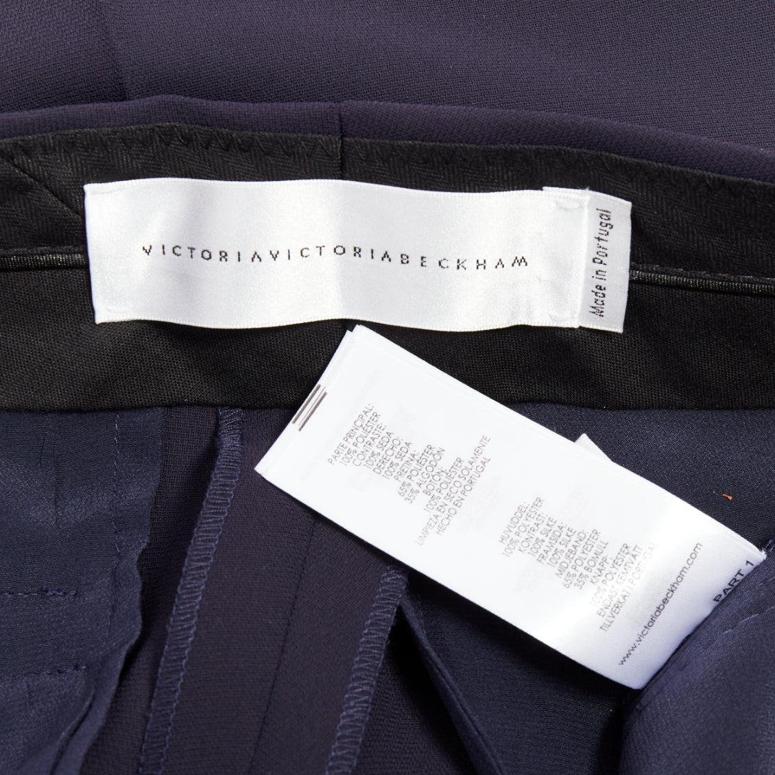 VVB VICTORIA BECKHAM navy yellow silk trimmed high waist wide trousers UK8 S en venta 3