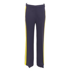 VVB VICTORIA BECKHAM navy yellow silk trimmed high waist wide trousers UK8 S