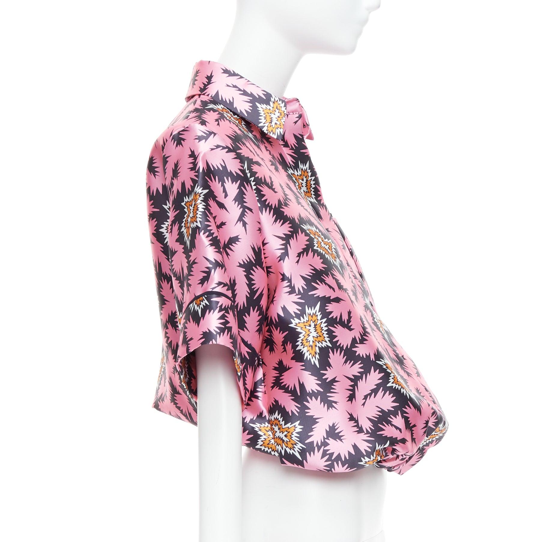 VVB VICTORIA BECKHAM rose pop graphique soie bulle boxy overshirt UK6 XS Excellent état - En vente à Hong Kong, NT