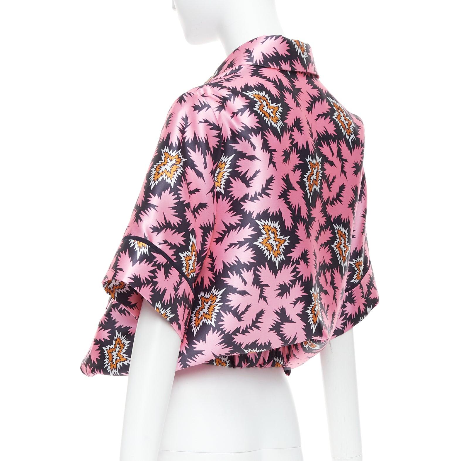 VVB VICTORIA BECKHAM rose pop graphique soie bulle boxy overshirt UK6 XS en vente 1