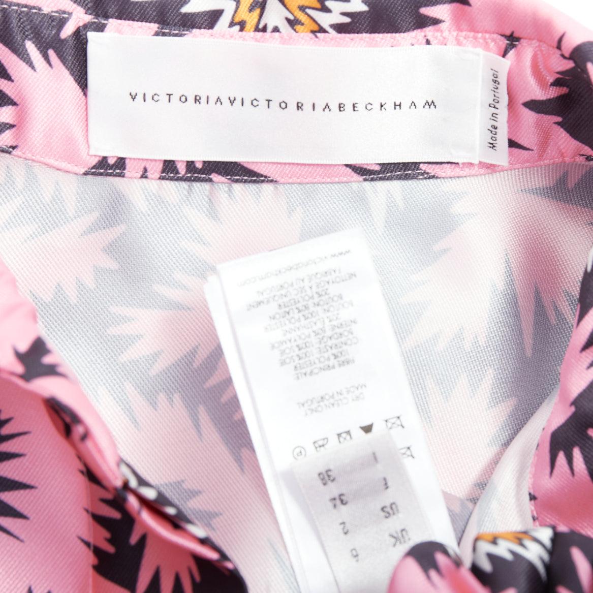 VVB VICTORIA BECKHAM rose pop graphique soie bulle boxy overshirt UK6 XS en vente 3