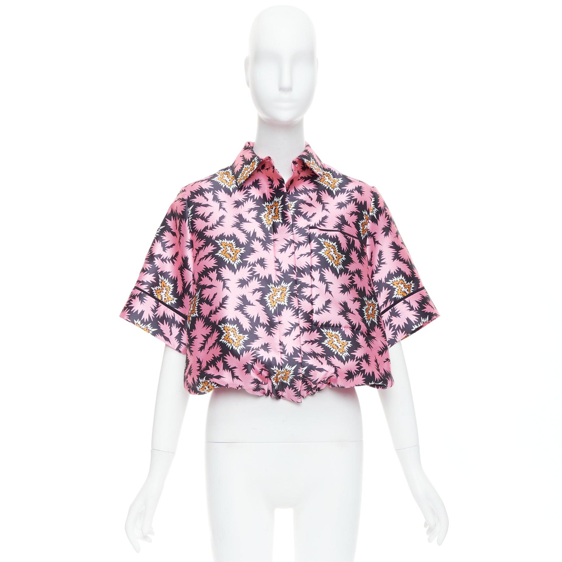 VVB VICTORIA BECKHAM rose pop graphique soie bulle boxy overshirt UK6 XS en vente 4