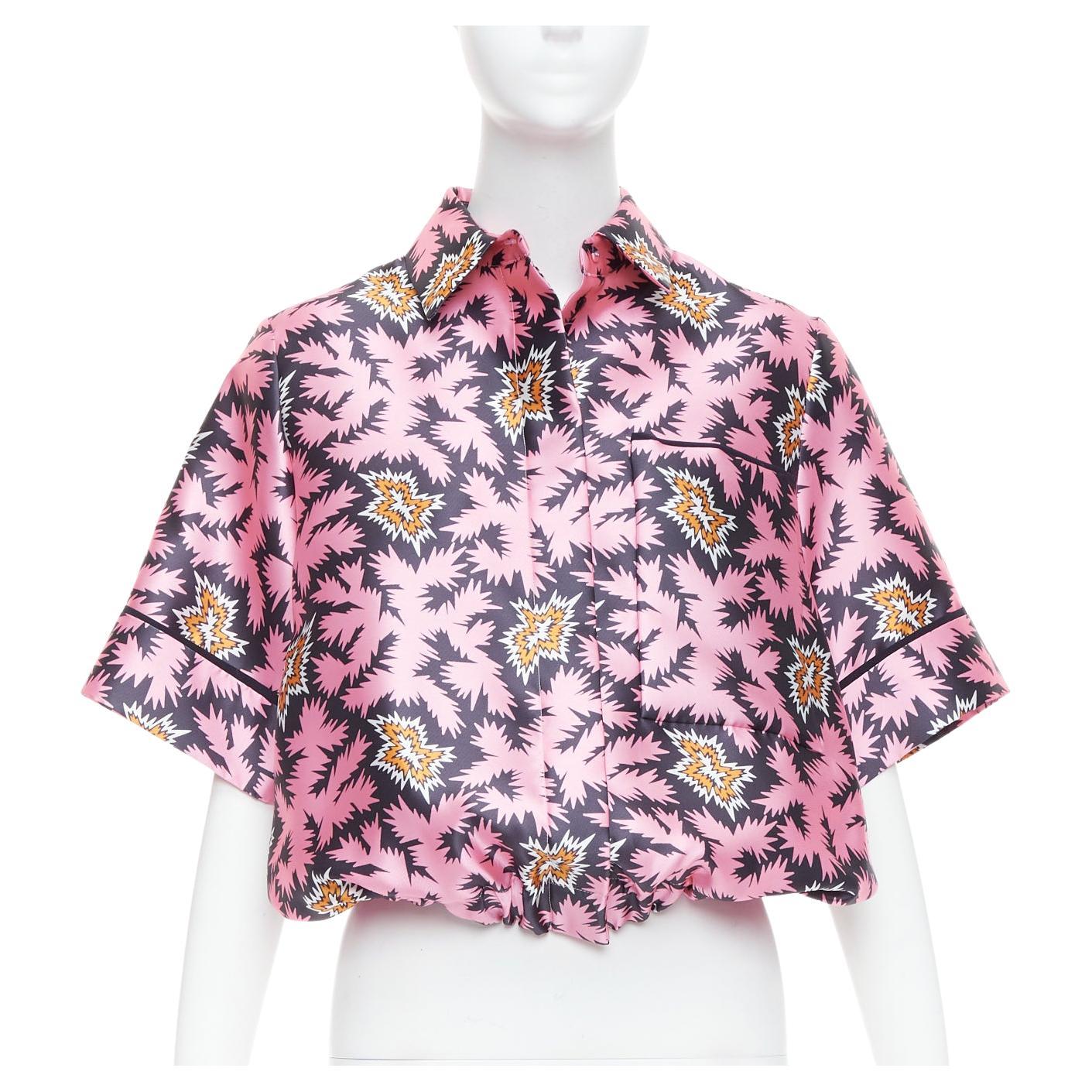 VVB VICTORIA BECKHAM rose pop graphique soie bulle boxy overshirt UK6 XS en vente