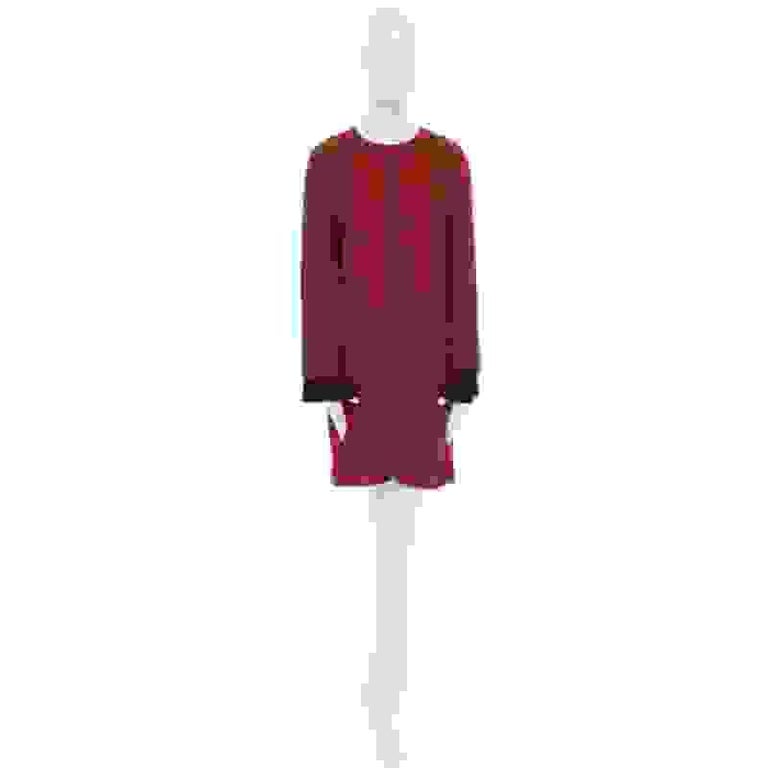 VVB VICTORIA BECKHAM red crepe navy pleated cuff long sleeves dress UK10 M  For Sale at 1stDibs