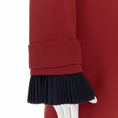 VVB VICTORIA BECKHAM Rotes langärmeliges Kleid aus Crêpe mit marineblauen Falten UK10 M