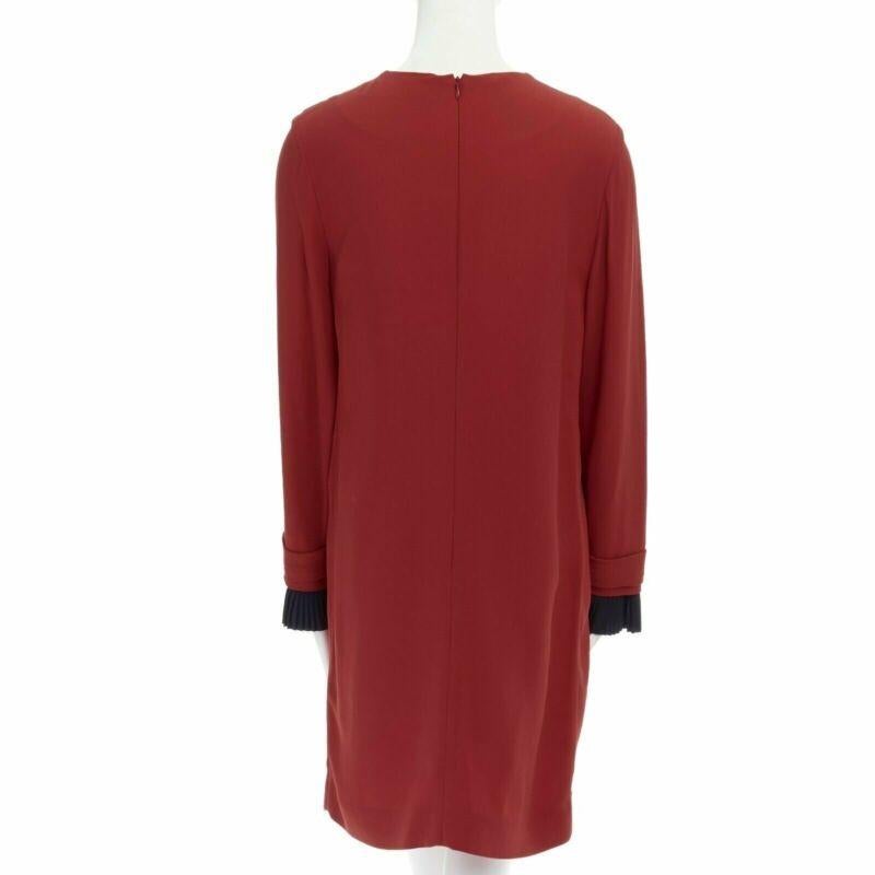 Women's VVB VICTORIA BECKHAM red crepe navy pleated cuff long sleeves dress UK10 M For Sale