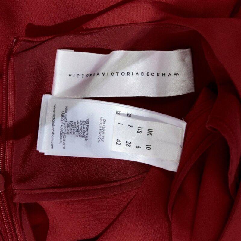 VVB Victoria Beckham, abito a maniche lunghe in crepe rosso navy con polsini a pieghe UK10 M. in vendita 4