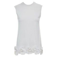 VVB Victoria Beckham canotta senza maniche in cotone bianco con applicazioni floreali 3-D XS