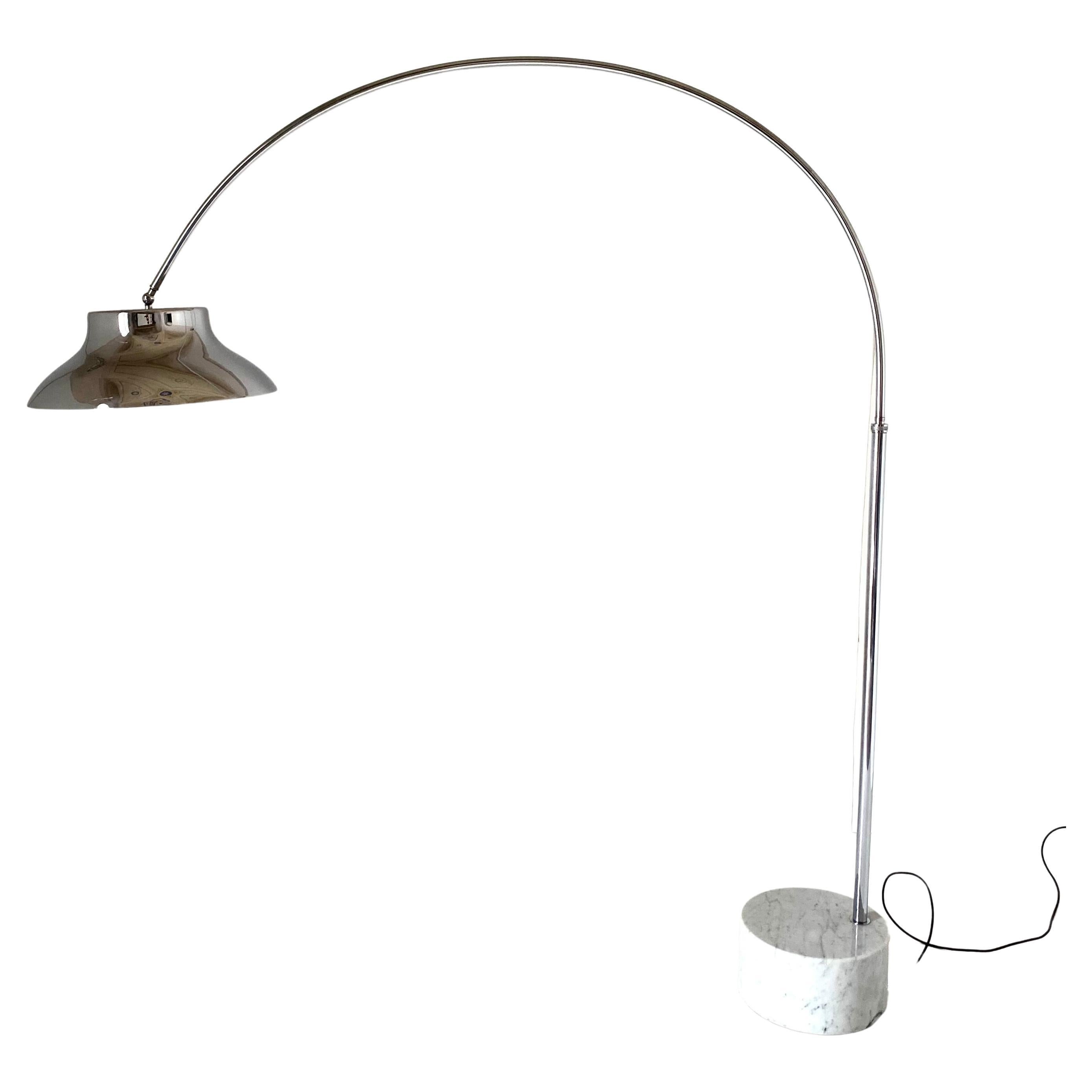Midcentury Chrome Arc Floor Lamp with Carrara Marble Base, Italy, 1960s