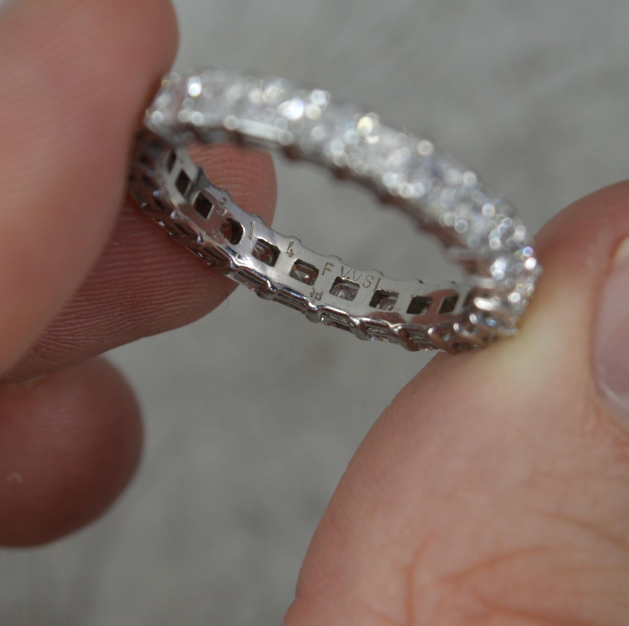 VVS1 F 3.14ct Carre Cut Diamond and Platinum Full Eternity Stack Ring In Excellent Condition For Sale In St Helens, GB