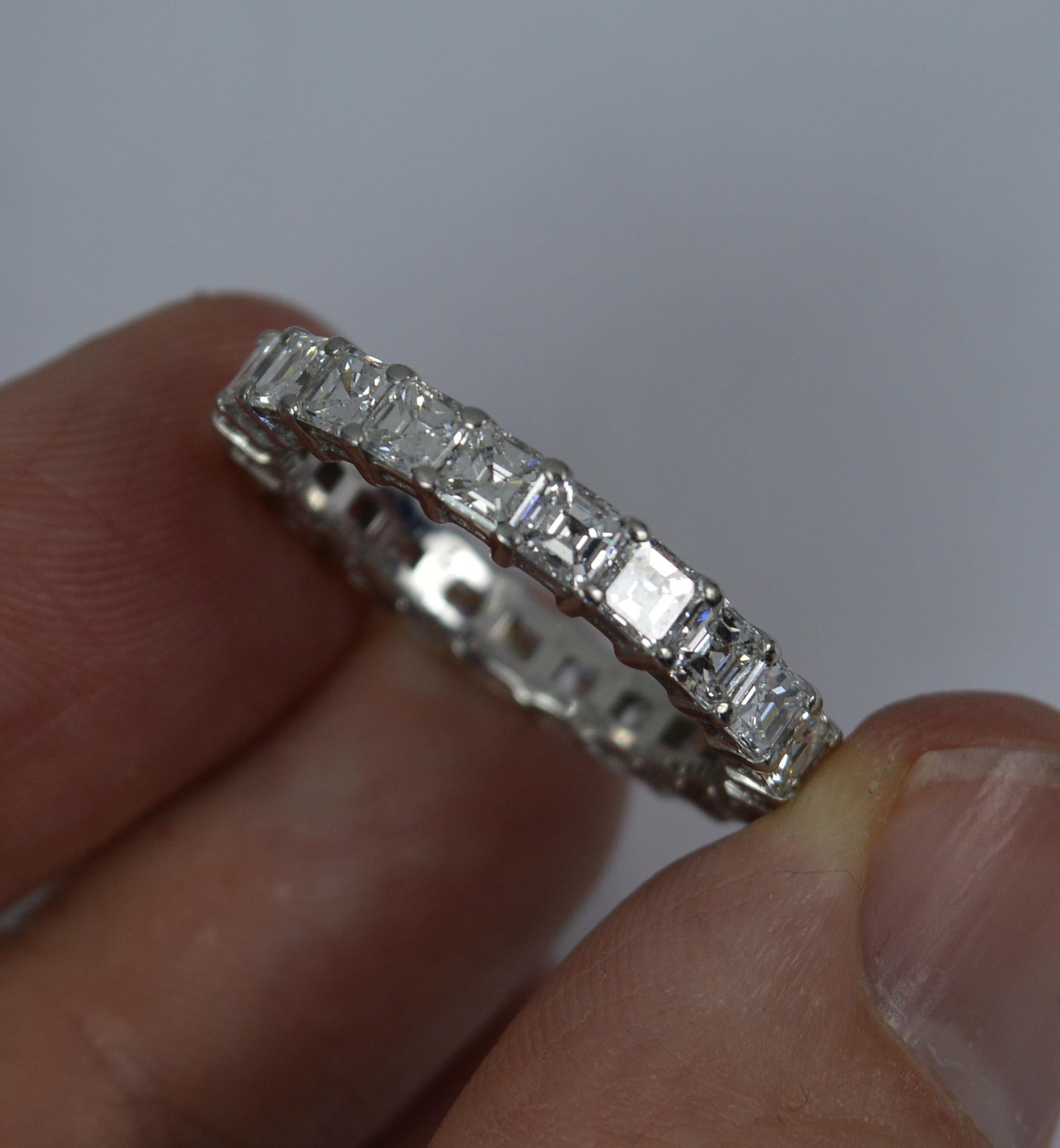 VVS1 F 3.14ct Carre Cut Diamond and Platinum Full Eternity Stack Ring For Sale 1