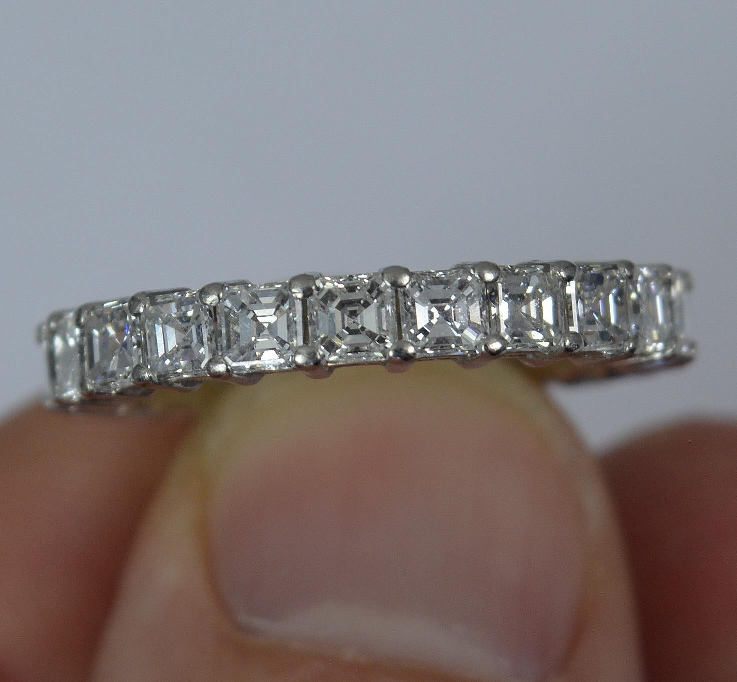 VVS1 F 3.14ct Carre Cut Diamond and Platinum Full Eternity Stack Ring For Sale 2