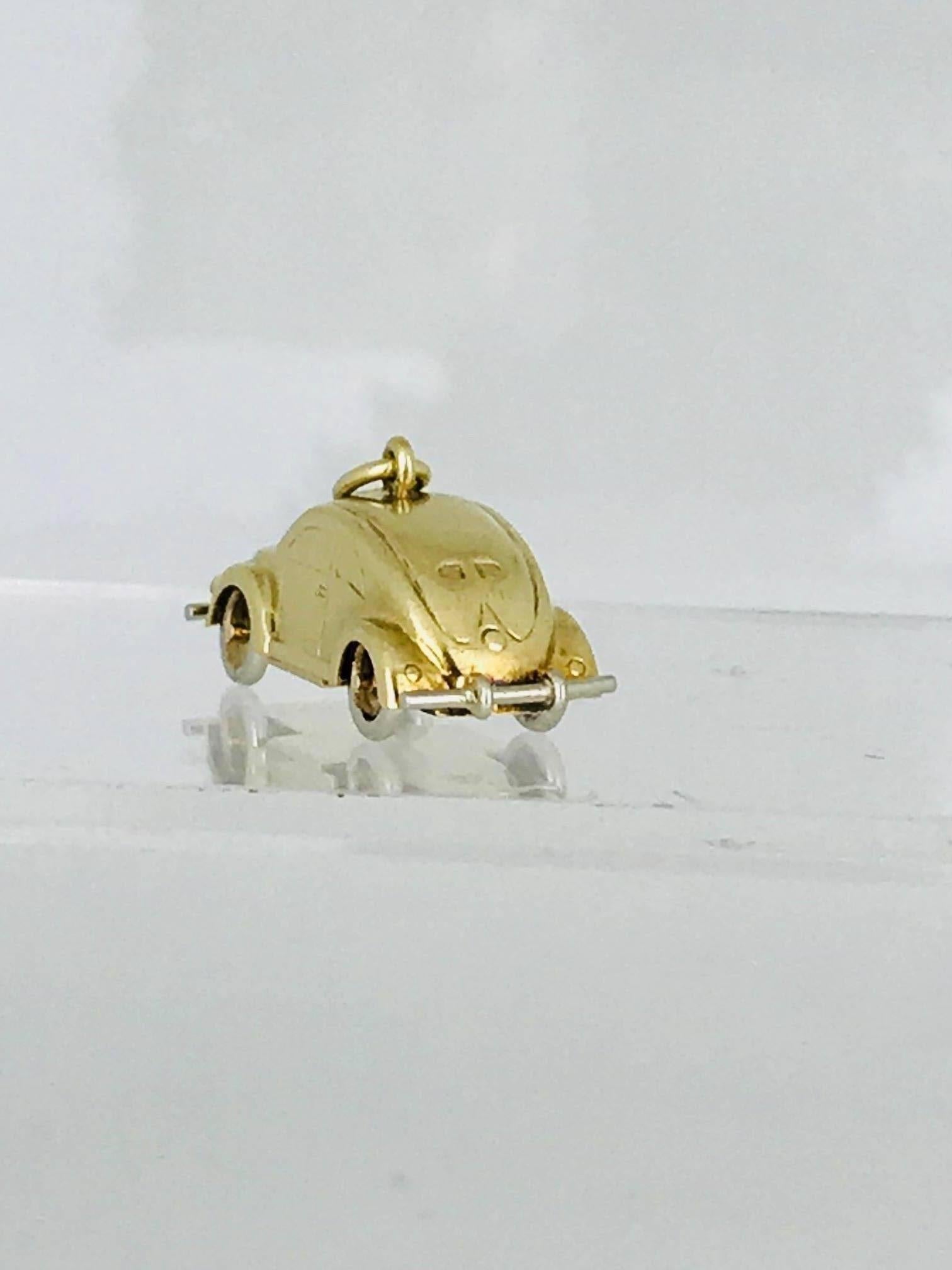 Modern VW Beetle Car, Handmade and Movable Parts, Yellow and White Gold, circa 1950 For Sale