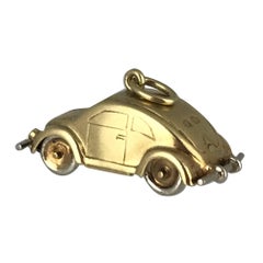 VW Beetle Car, Handmade and Movable Parts, Yellow and White Gold, circa 1950