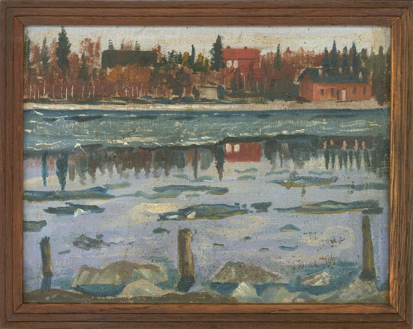 V.W - Framed 1924 Oil, Nordic Winter For Sale 2
