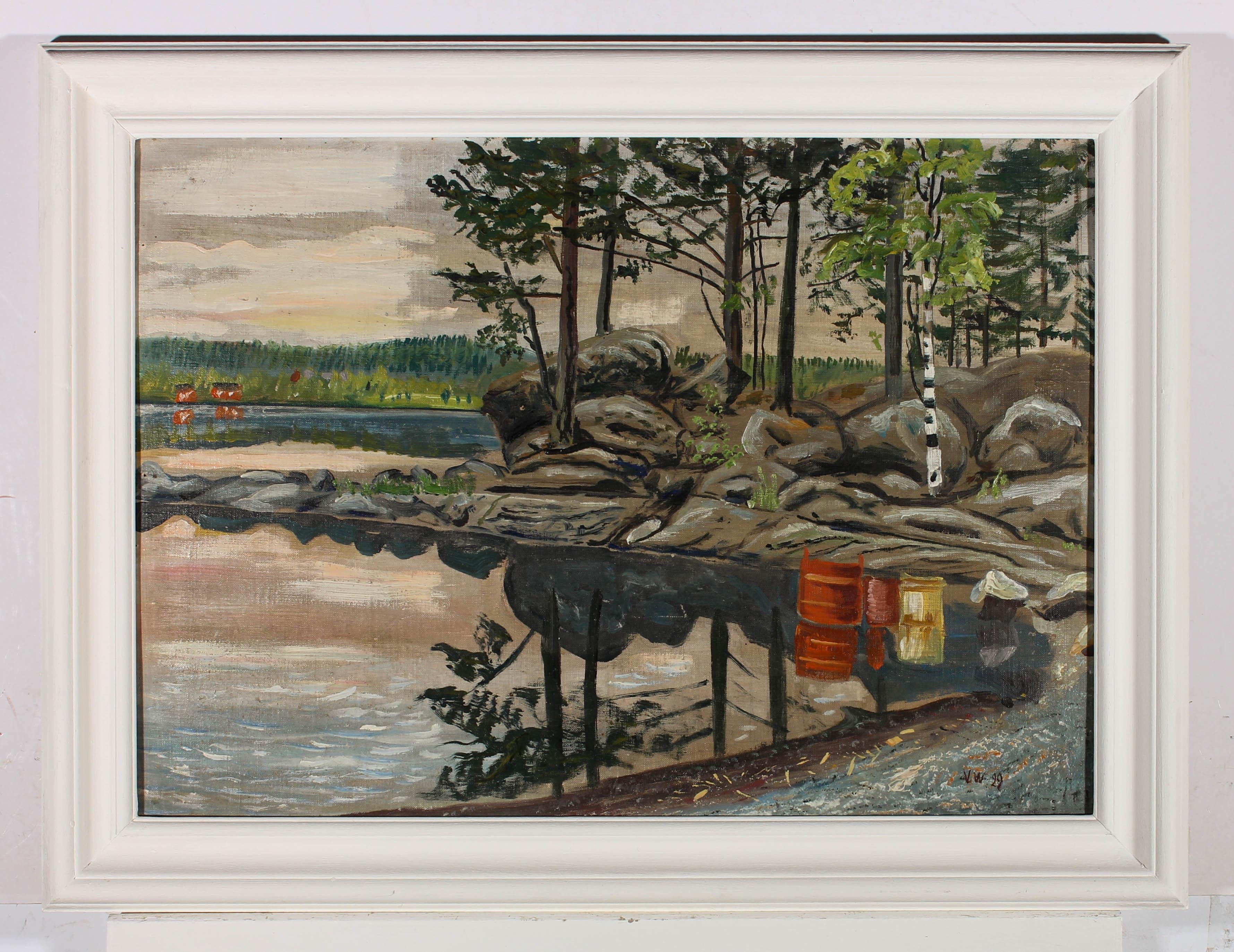 V.W - Framed 1929 Oil, Scandinavian Landscape For Sale 2