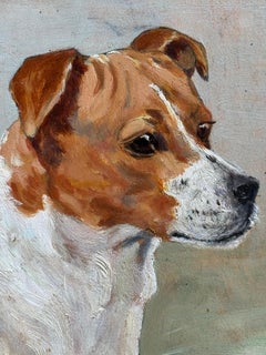 Ritratto antico inglese di un Jack Russell in piedi in un paesaggio