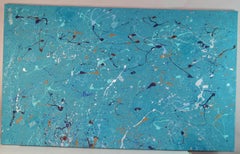 "Luz de la Creación "Pintura al óleo expresionista abstracta azul/acuática de gran tamaño